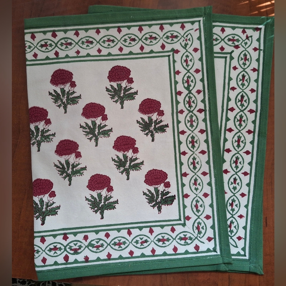 Pomegranate Placemats Red & Green Gaya Flower Print- 4 Available